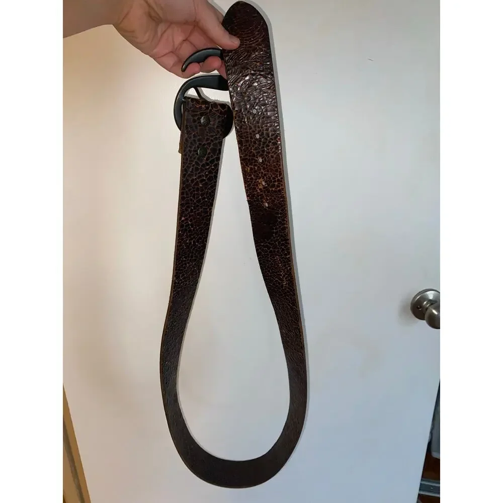 Robert Graham teal and brown belt unique silver “S” buckle tooled embossed 50”